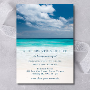Invitation Plage Océan Sympathie funéraire Célébration de la