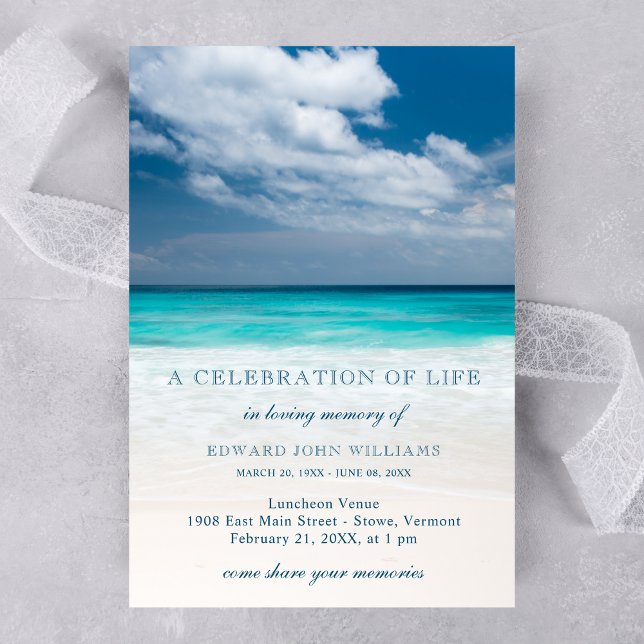 Invitation Plage Océan Sympathie funéraire Célébration de la  (Beach Celebration of Life Invitation)