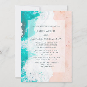 Invitation Plage Océan tropical Turquoise Blanc Brown Mariage