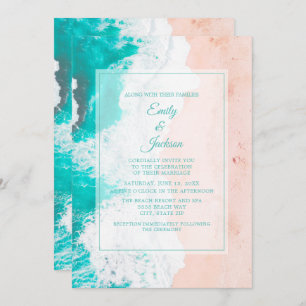 Invitation Plage Océan Tropical Turquoise Blanc Brown Mariage