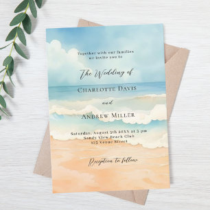 Invitation Plage océan vagues bleu beige luxe mariage
