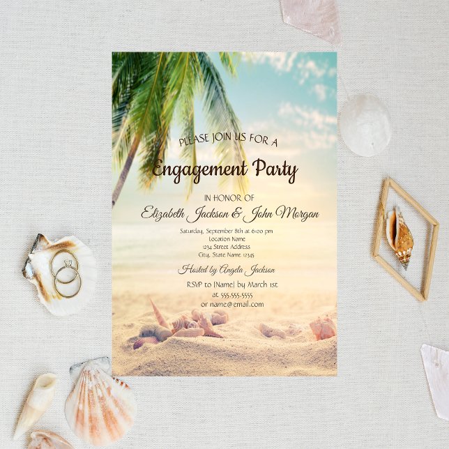 Invitation Plage, Palm, Seastar, Fiançailles de coquillages (Créateur téléchargé)