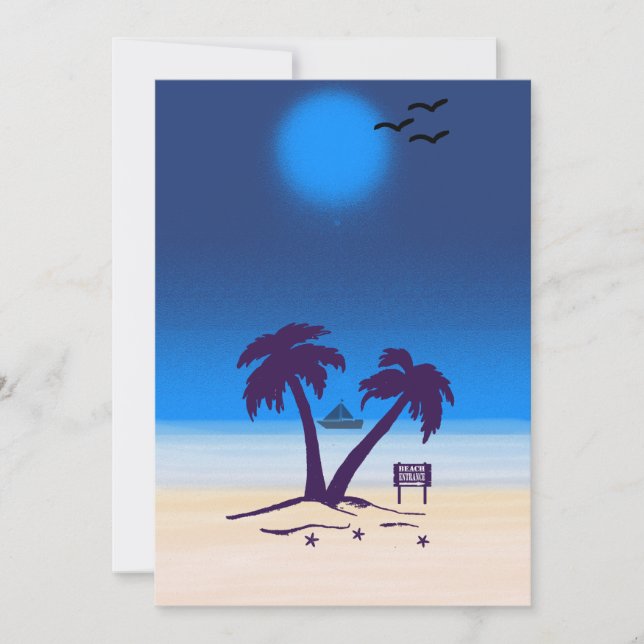 Invitation Plage Palm Trees Bleu Minuit (Devant)