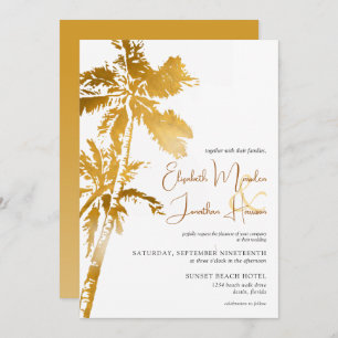 Invitation Plage Palm Trees Gold Tropical Destination