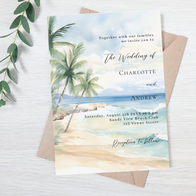 Invitation Plage palmiers océaniques mariage de luxe (Créateur téléchargé)