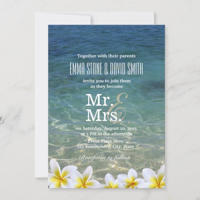 Invitation Plage Plumeria Fleurs Destination Mariage (Devant)
