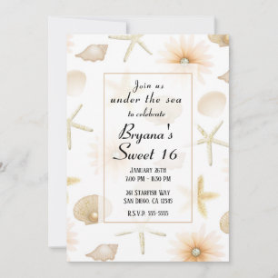 Invitation Plage Poche Coquillages & Fleurs Moderne Sweet 16