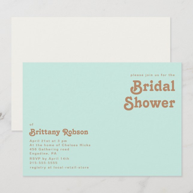 Invitation Plage Retro | Fête des mariées horizontale Aqua (Devant / Derrière)