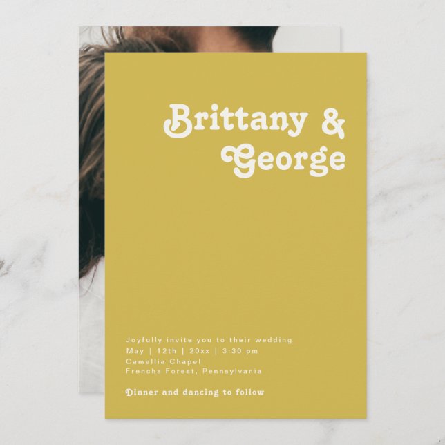 Invitation Plage Retro | Monogramme photo Décontracté or (Devant / Derrière)