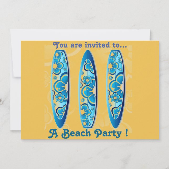Invitation Plage Retro Plage de surf bleu et sable (Devant)