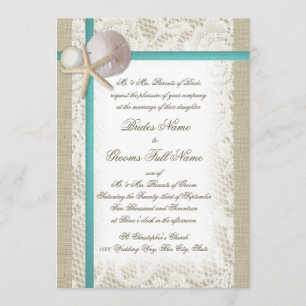 Invitation Plage romantique rustique et Pearl Aqua