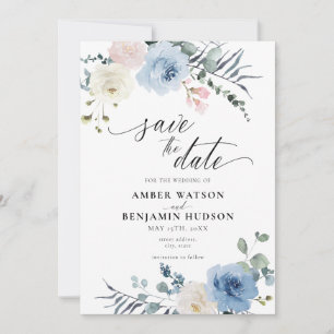 Invitation Plage Rose Bleu Clair Floral Économisez La Date