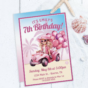 Invitation Plage rose convertible Anniversaire