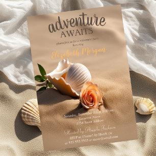Invitation Plage,Sable,Coquillages Fleur Fête de retraite