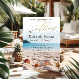 Invitation Plage, Sable, Coquillages Mariage