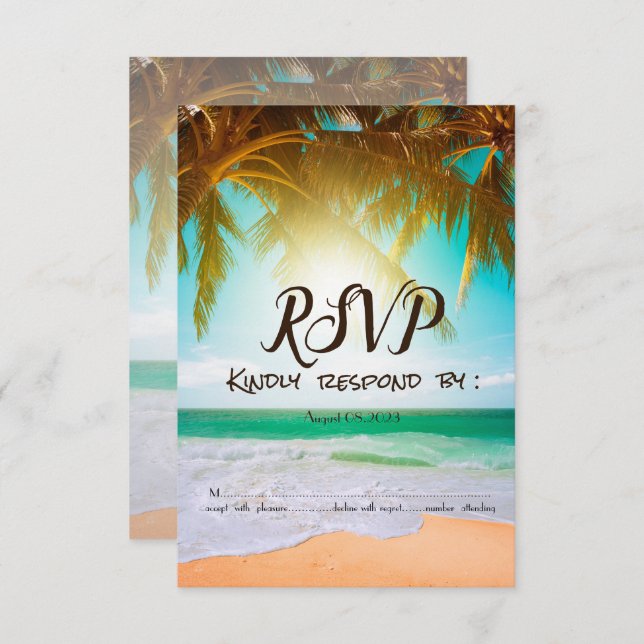 Invitation Plage, Soleil, Palm RSVP (Devant / Derrière)