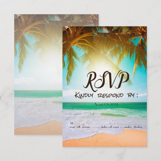 Invitation Plage,Soleil,Palmiers RSVP  (Devant / Derrière)