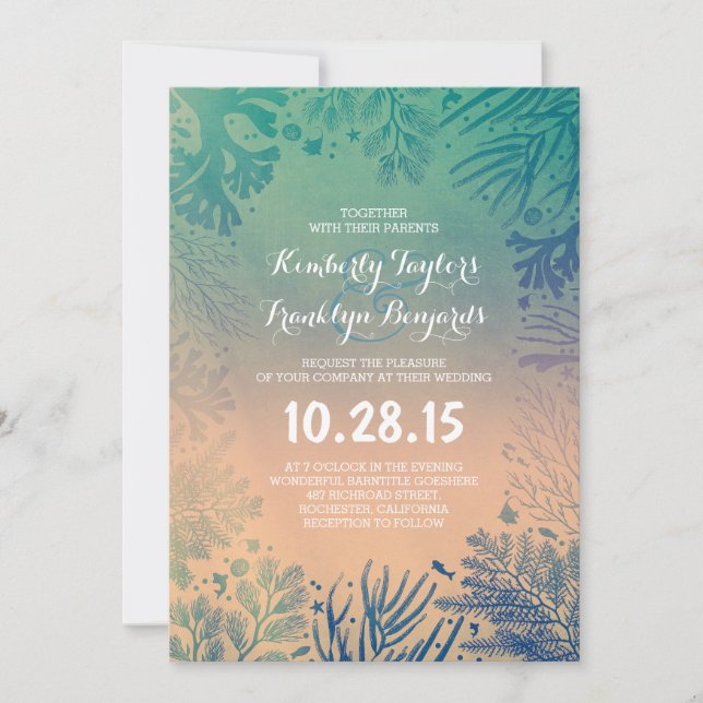 Invitation Plage sous-marine Ocean Blue Corals Mariage (Devant)