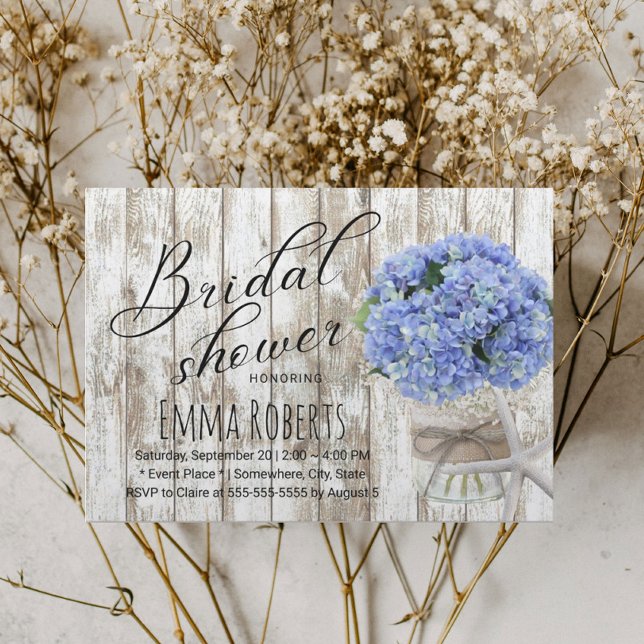 Invitation Plage Starfish Hydrangea Floral Jar Fête des marié (Créateur téléchargé)