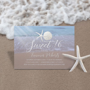 Invitation Plage Starfish & Sand Dollar Élégant Sweet 16