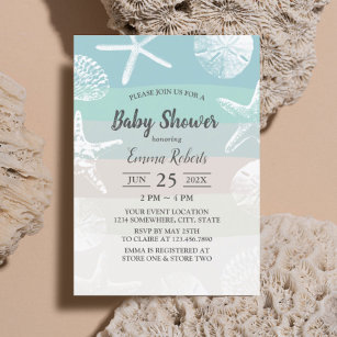 Invitation Plage Starfish & Seashells Baby shower élégant