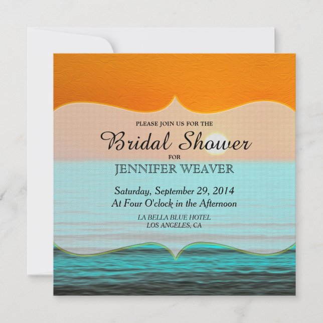 Invitation Plage Sunrise Peinture dans le ciel orange et eau  (Devant)