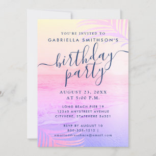 Invitation Plage Sunset Bright Pastel Pink Filtre Anniversair