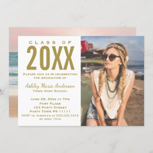 Invitation Plage Sunset Pink Gold Party avec photo