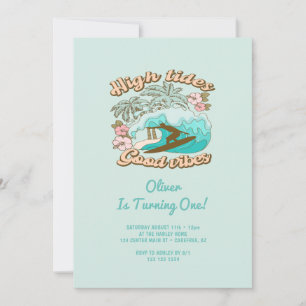 Invitation Plage Surfboard Good Vibes Boy 1er anniversaire