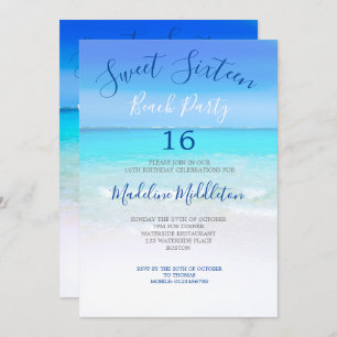 Invitation Plage Sweet sixteen bleu photo Anniversaire
