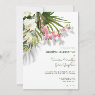Invitation Plage Tropical Hawaii rose Floral avec Mariage d'o