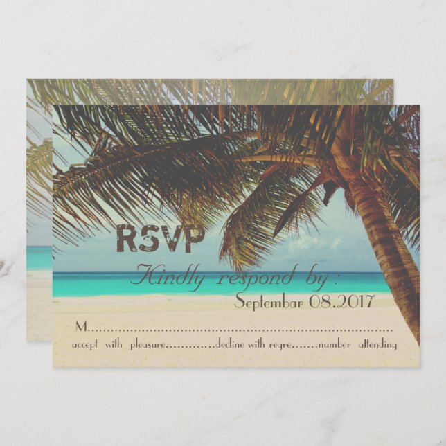 Invitation Plage, Tropical, Palm RSVP (Devant / Derrière)