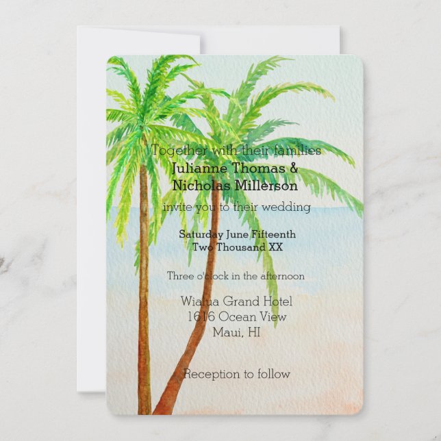Invitation Plage Tropical Palm Trees Mariage (Devant)