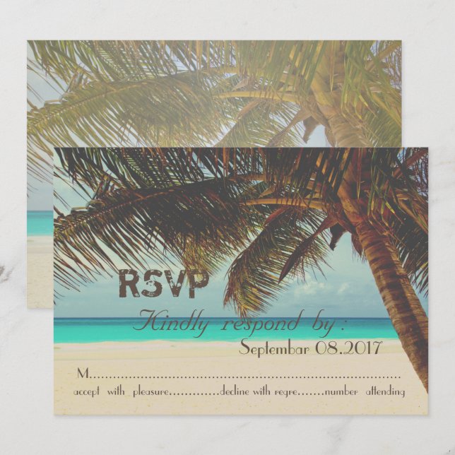 Invitation Plage, Tropical, Palmier   RSVP (Devant / Derrière)