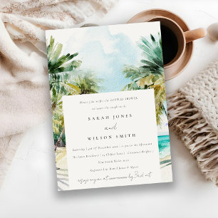 Invitation Plage tropicale Aquarelle Palm Arbre Couples Douch