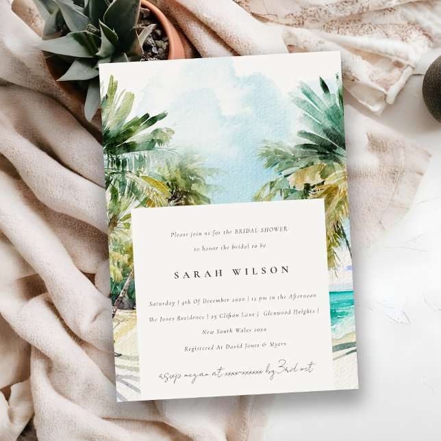 Invitation Plage tropicale aquarelle Palm Tree Fête des marié (Créateur téléchargé)