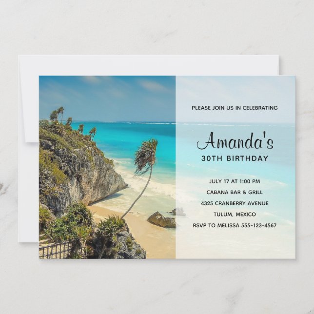Invitation Plage tropicale avec des arbres balayés par le ven (Devant)