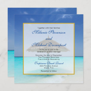 Invitation Plage tropicale avec Mariage parapluie en chaume