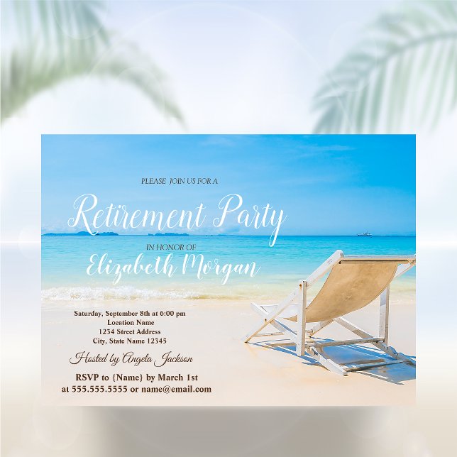 Invitation Plage tropicale, chaise relax  Fête de retraite (Créateur téléchargé)
