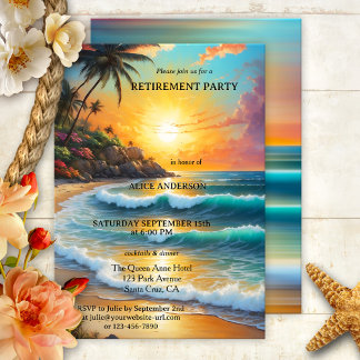 Invitation Plage tropicale colorée Coucher de soleil retraite
