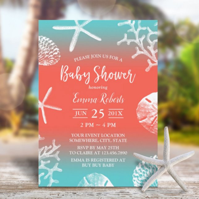 Invitation Plage tropicale Coral Reef Turquoise & Baby shower (Créateur téléchargé)