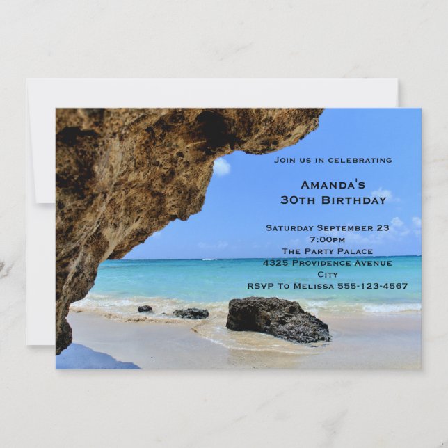 Invitation Plage Tropicale Côtière avec un Gros Rocher d'Anni (Devant)