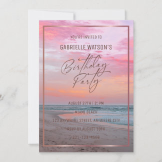 Invitation Plage tropicale coucher de soleil Anniversaire Fêt