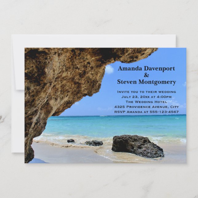 Invitation Plage Tropicale de Côte avec un Grand Rocher de Ma (Devant)