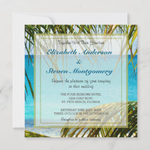 Invitation Plage tropicale encadrée de Mariage Palm Fronds