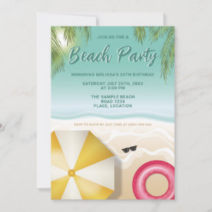 Invitation Plage Tropicale Ensoleillée Palmiers Tél Birthday