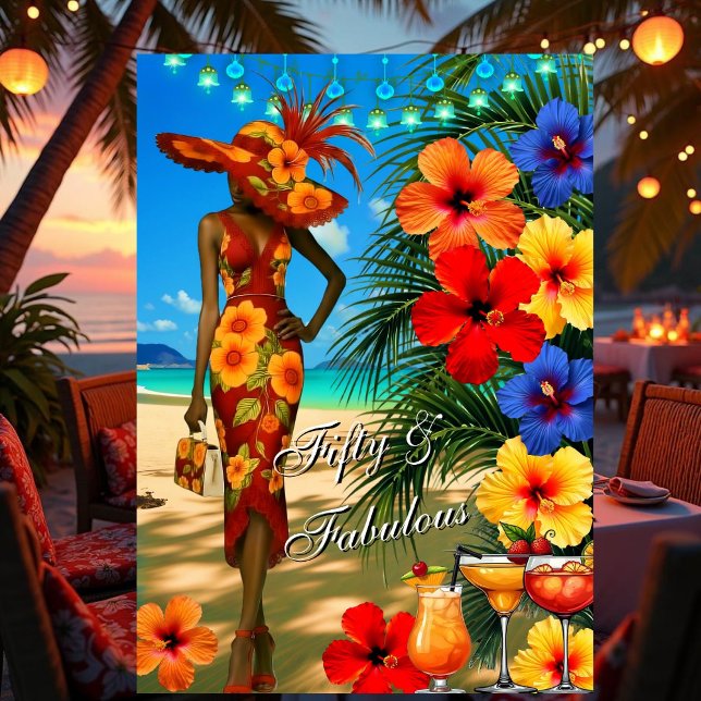Invitation Plage tropicale Fabulosité 50e anniversaire Hibisc (Créateur téléchargé)