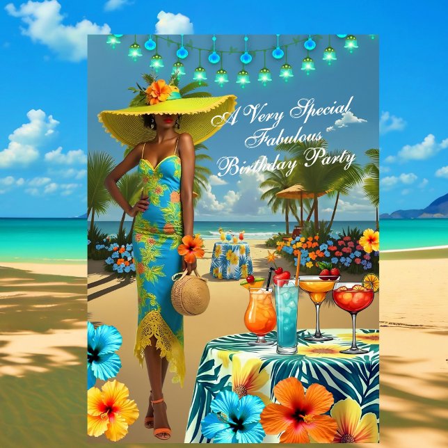 Invitation Plage tropicale Fabulux anniversaire Cocktail d'Hi (Créateur téléchargé)