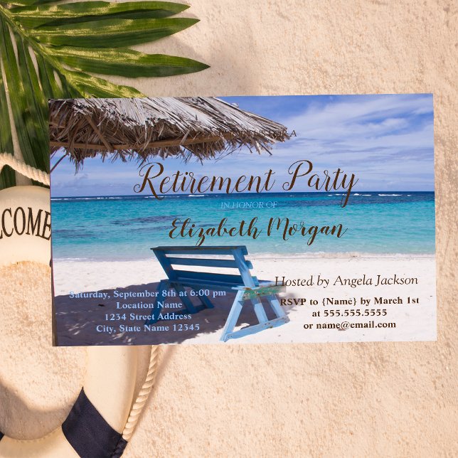 Invitation Plage tropicale, fête de retraite de chaise (Créateur téléchargé)