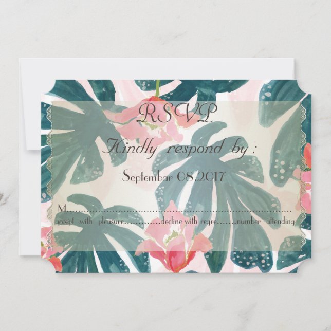 Invitation Plage Tropicale Feuilles de Palmier Hibiscus RSVP (Devant)